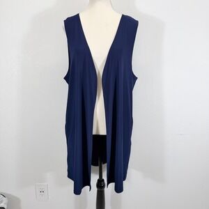 Attitudes by Renee Navy Como Jersey‎ Sleeveless Open Front Duster Vest Pockets L